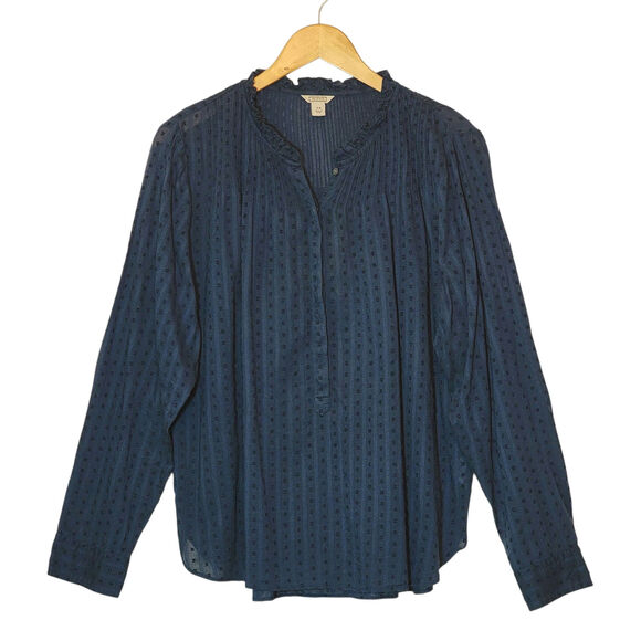 Point Sur J Crew Navy Swiss Dot Blouse Vintage Style Ruffle Collar Relaxed 14 - Picture 1 of 15